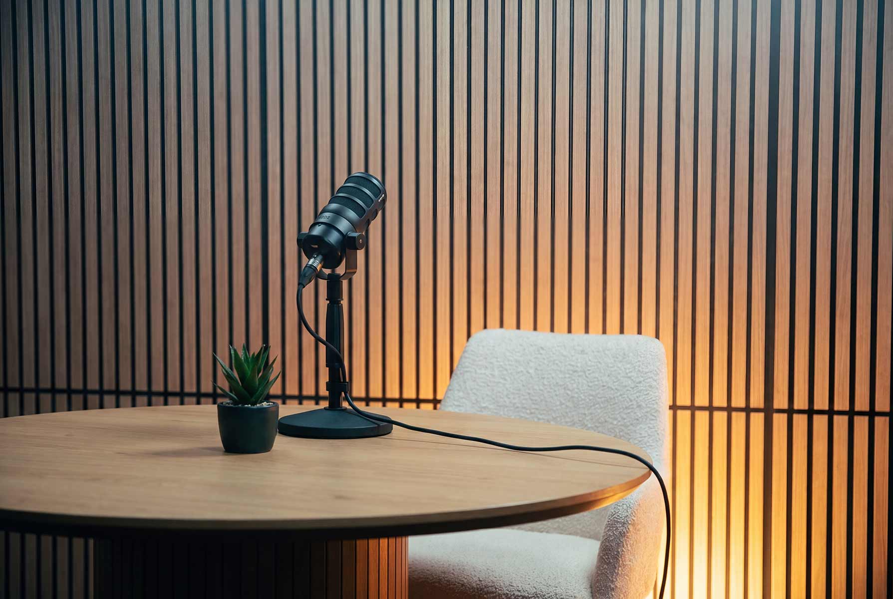 Microphone and tabletop detail in the Content Studio