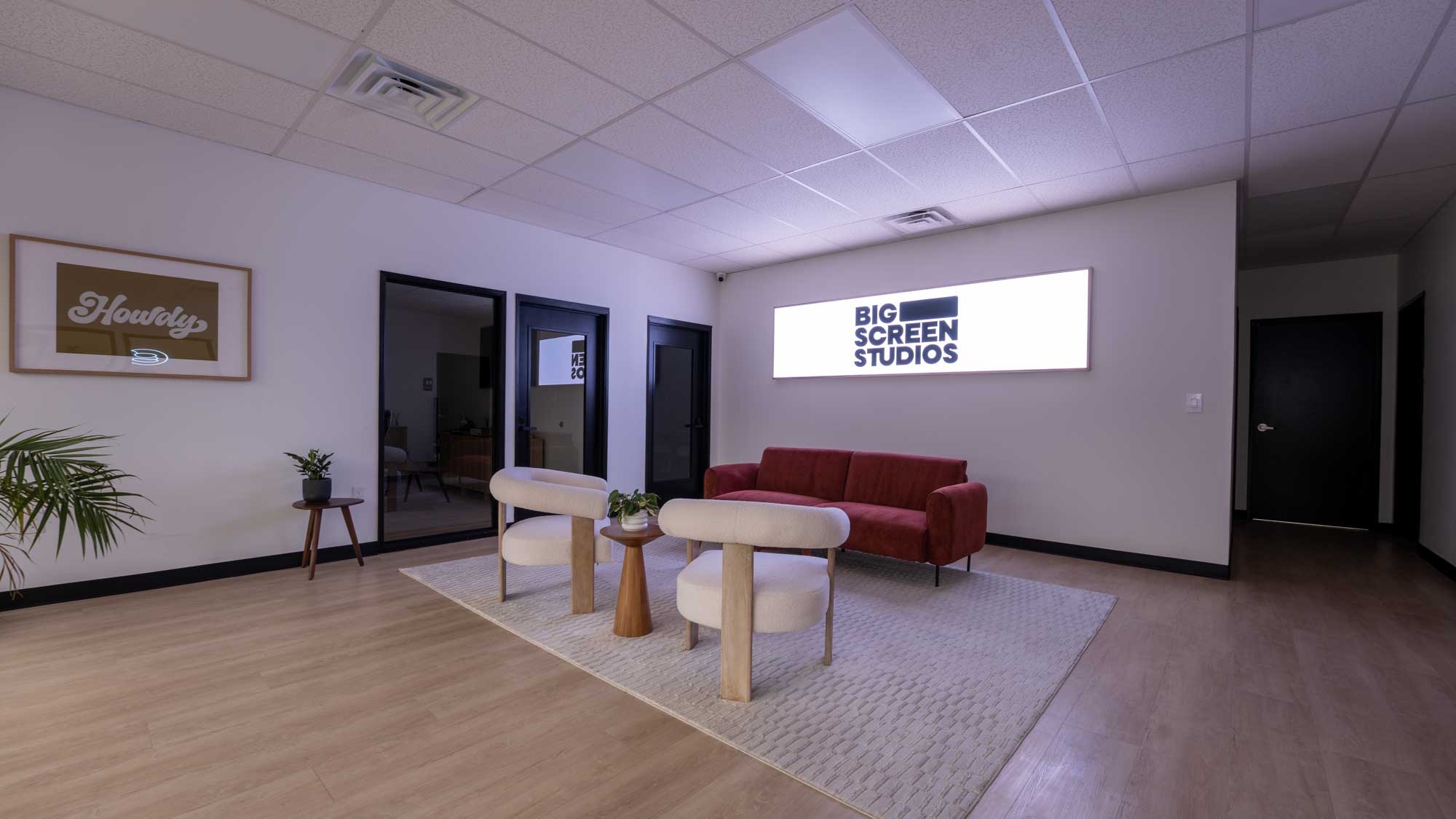 Studio amenities including charging stations and refreshments