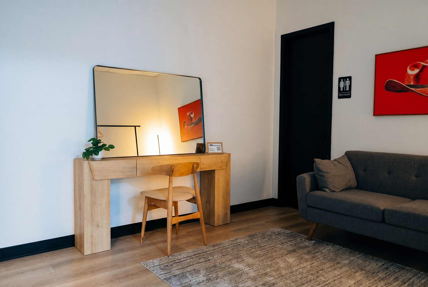 Private green room with comfortable seating