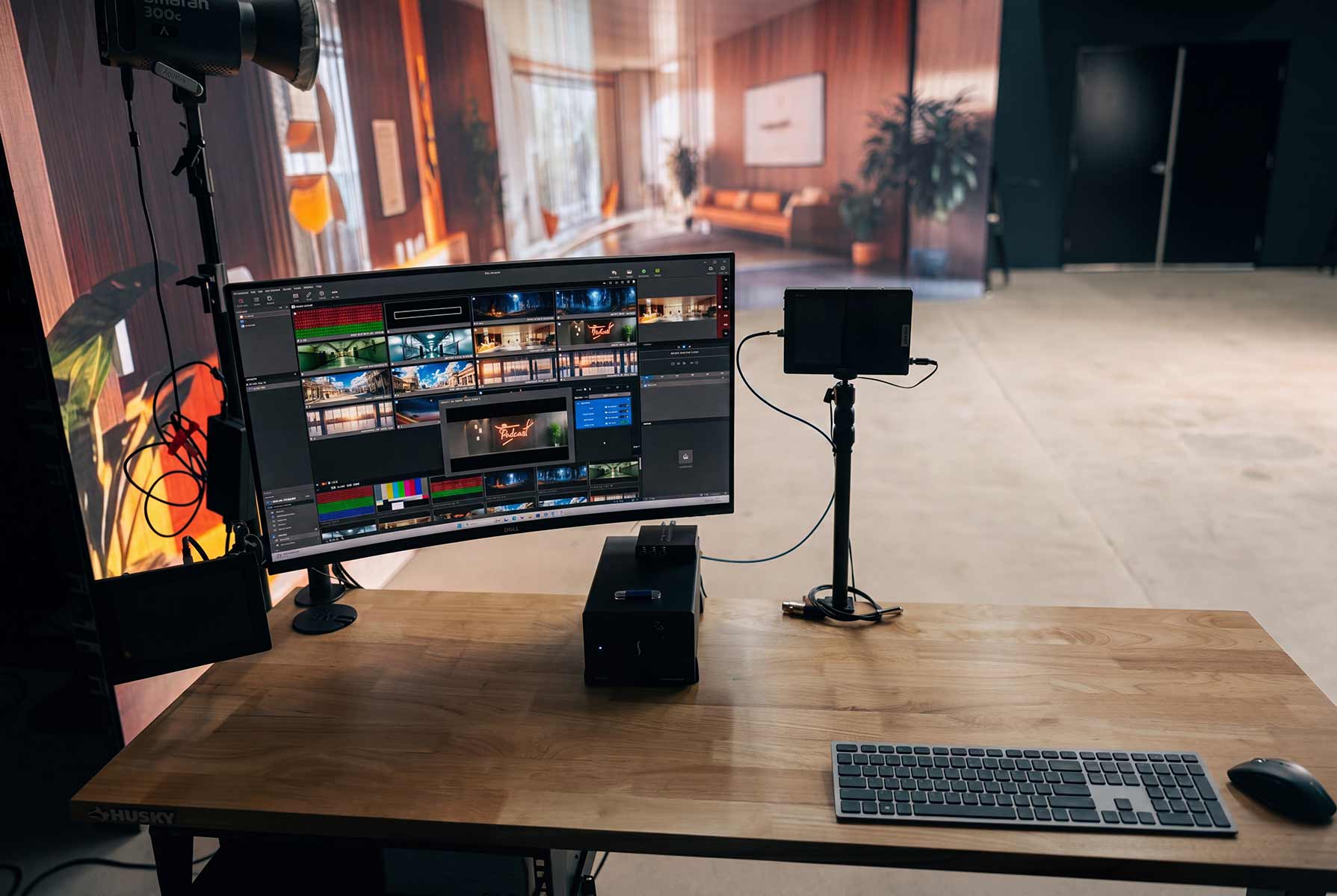 LED stage producer station with multi-camera switcher