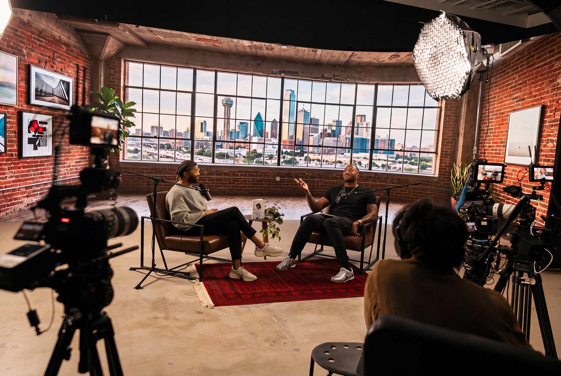 Podcast taping on the LED stage